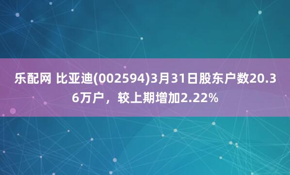 乐配网 比亚迪(002594)3月31日股东户数20.36万户，较上期增加2.22%
