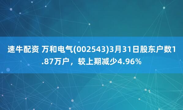 速牛配资 万和电气(002543)3月31日股东户数1.87万户，较上期减少4.96%